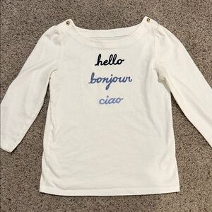 JANIE AND JACK White Long Sleeve Shirt with Multilingual Design